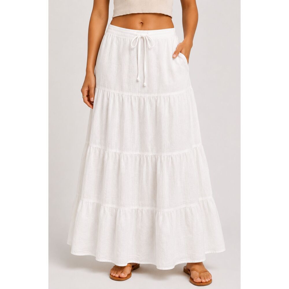 Cotton On White Tiered Maxi Skirt Size 6 Drawstring Coastal Boho